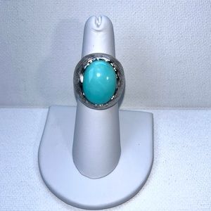 NWOT Large Genuine Campitos Turquoise Gemstone Sterling Designer Ring Modern